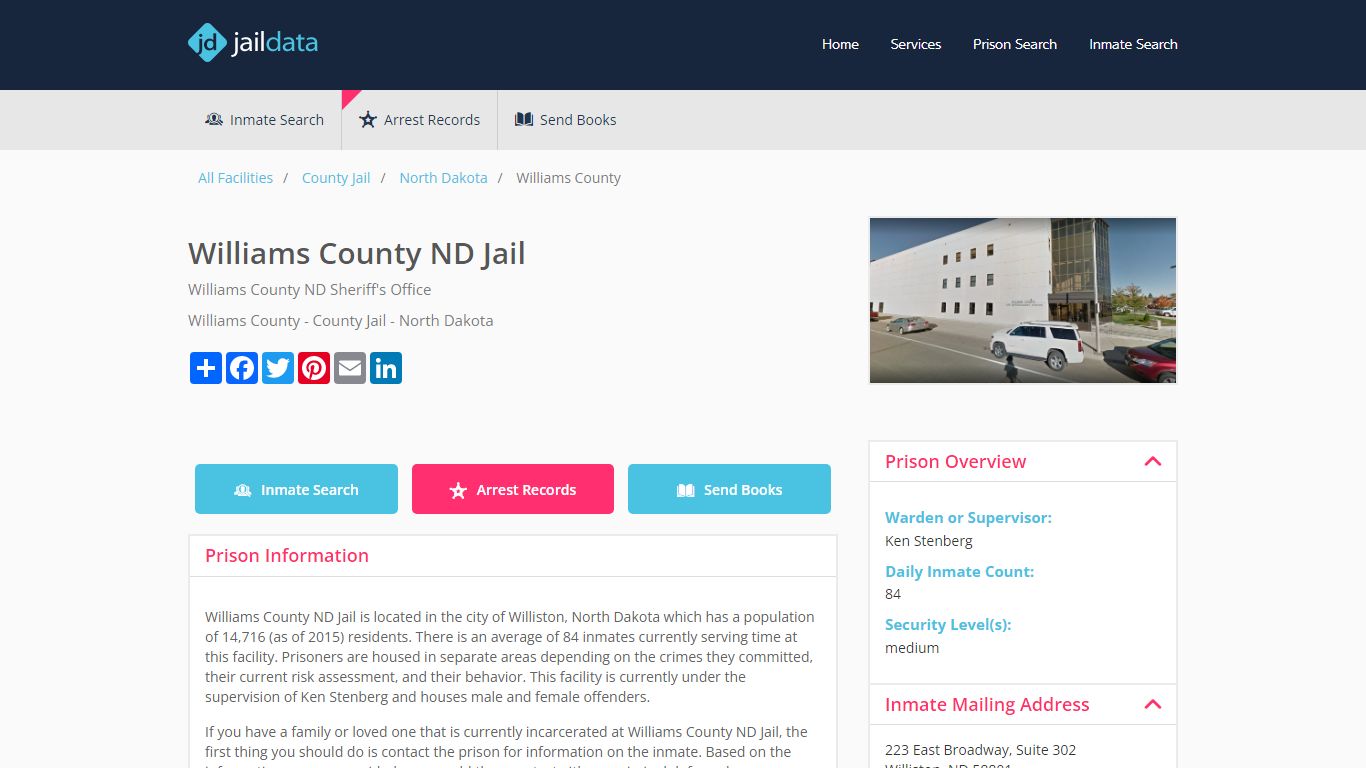 Williams County ND Jail Inmate Search and Prisoner Info - Williston, ND